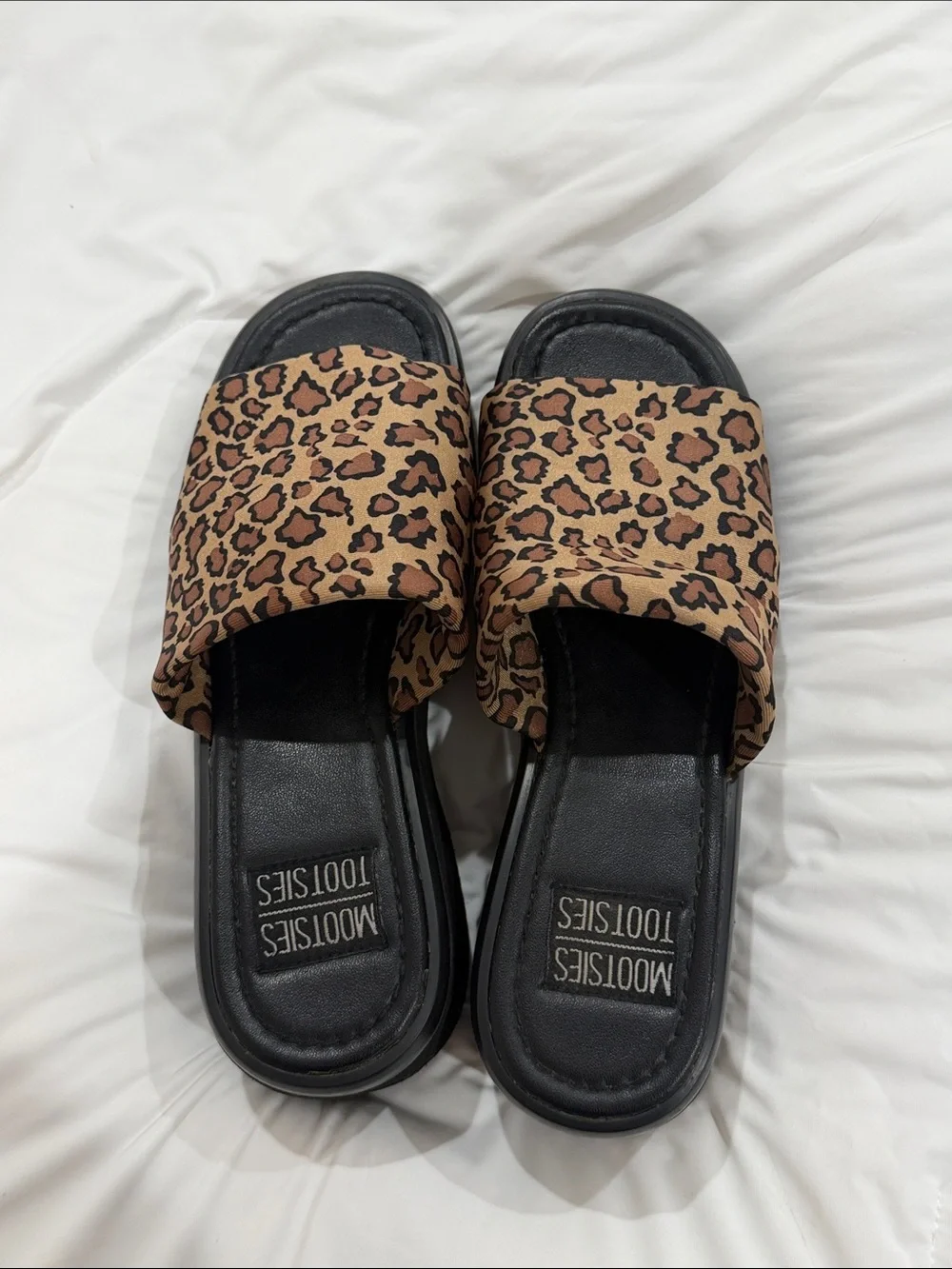 Mootsies Tootsies Leopard Print Slide Sandals in Brown and Black